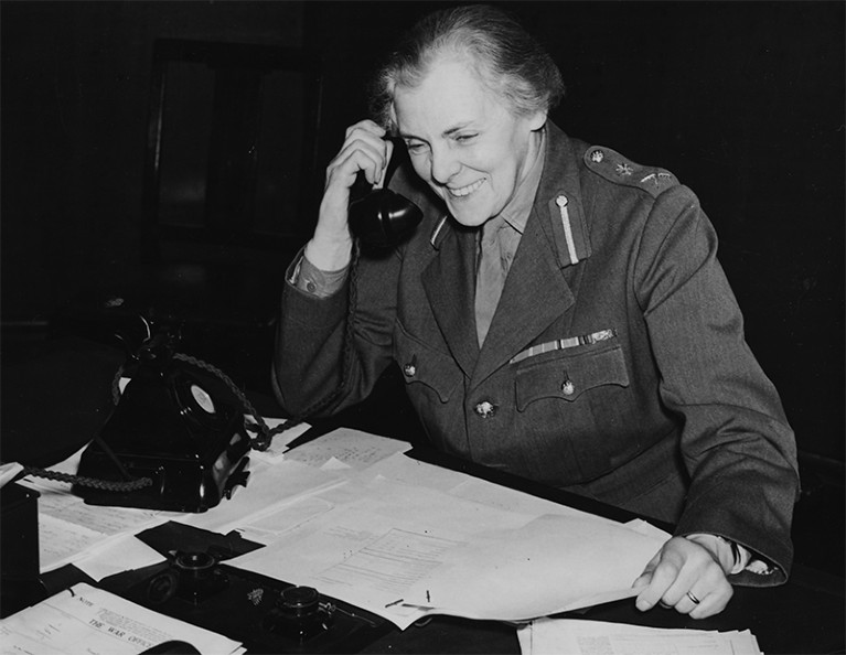 Dame Helen Gwynne-Vaughan at her desk in the War Office, London, 1939.