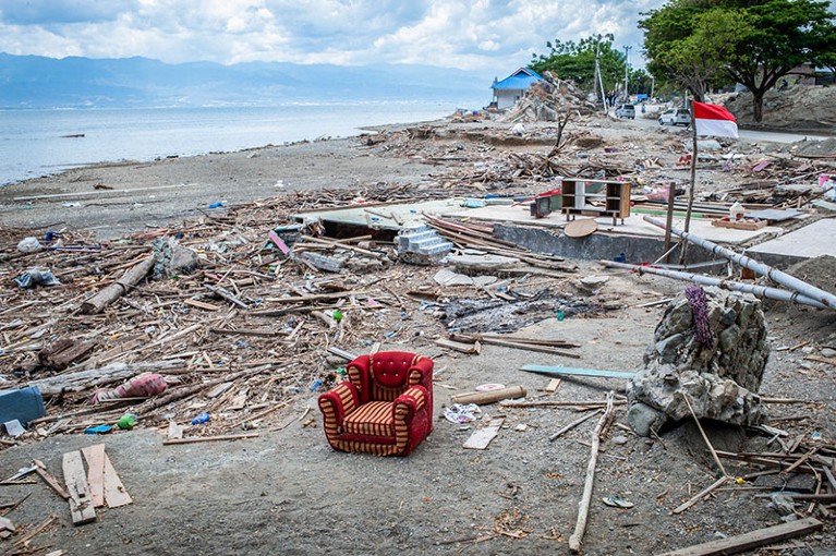 Damage from the earthquake and tsunami in Donggala beach in Palu