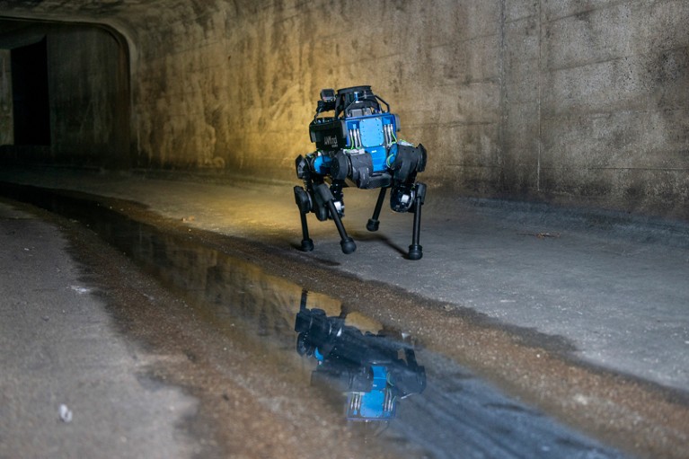 ANYmal autonomous legged robot walking through underground tunnel