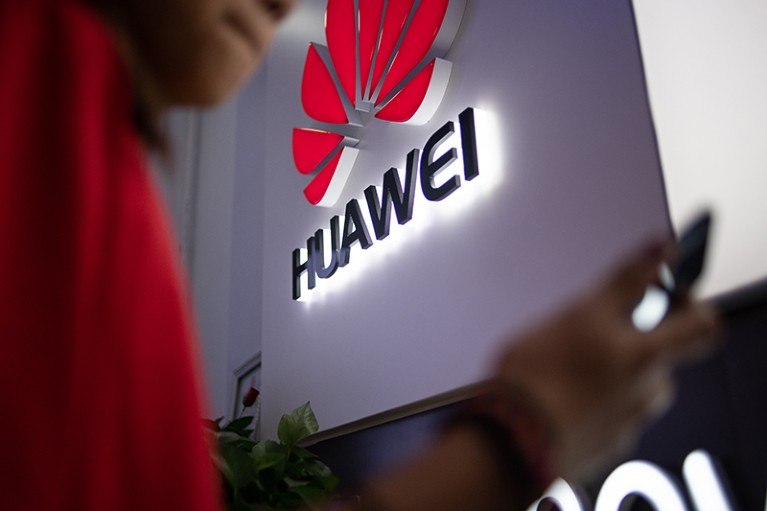 Huawei logo is displayed at a retail store in Beijing