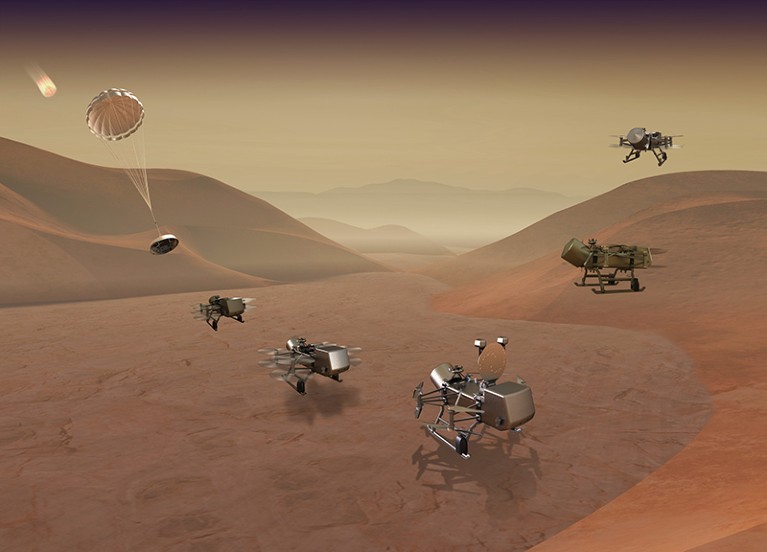 Dragonfly Mission Overview-Dragonfly mission concept of entry, descent, landing, surface operations, and flight at Titan.