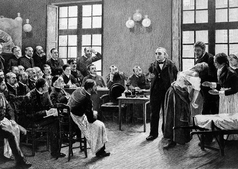 Jean-Martin Charcot demonstrating hysteria in a patient at the Salpetriere