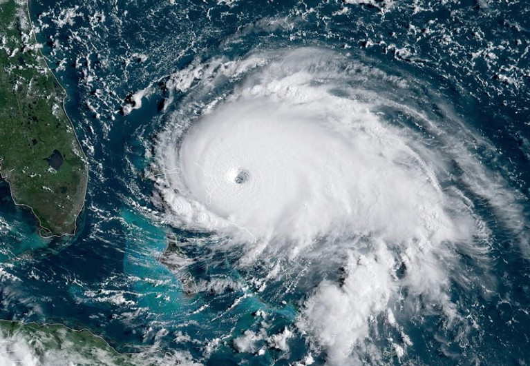 Satellite image showing Hurricane Dorian as it passes the Bahamas September 1, 2019