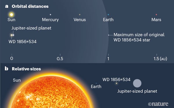 Comparison between the inner Solar System and a white-dwarf system.