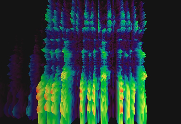 Image showing a spectrogram of the sound of a human voice, used by voice-recognition software