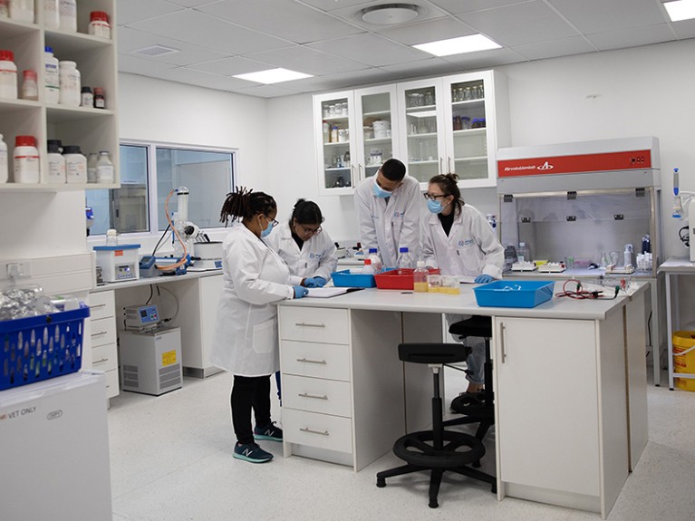Scientists spend the morning making gel’s at Afrigen’s lab in Cape Town, South Africa.