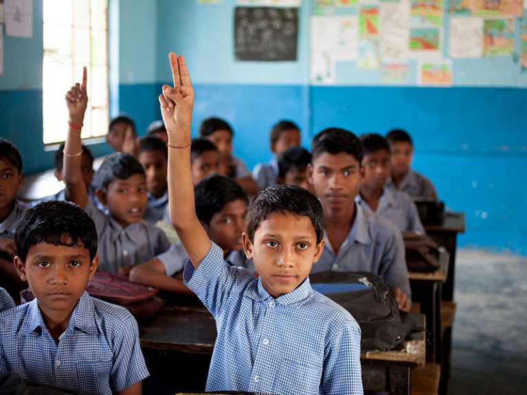 Pupils in a school on the Hokonguri Tea Estate, Dum Duma, Tinsukia, Assam, India.