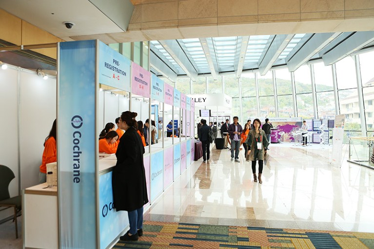 Registration stand at the 2016 Cochrane Colloquium in Seoul, South Korea.