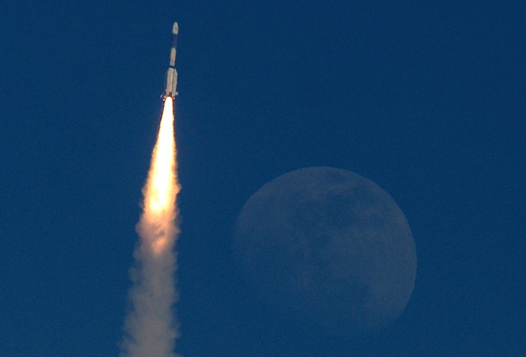 Communication satellite is pictured next to the Moon as it is launched into orbit