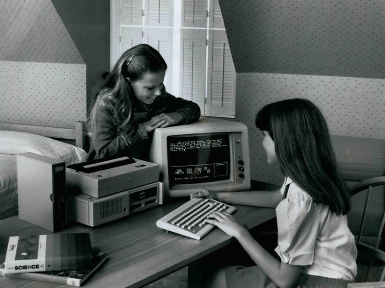 The IBM PCjr Enhanced Model, which includes a slim-line diskette drive, 62-key infrared keyboard and 131.072 characters of user memory, can be used with the new IBM PC Compact Printer for a variety of applications at home or in the classroom.