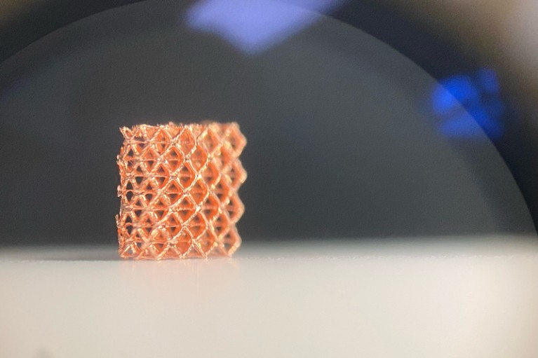 A micro-scale lattice structure made from copper using a 3D printing technique