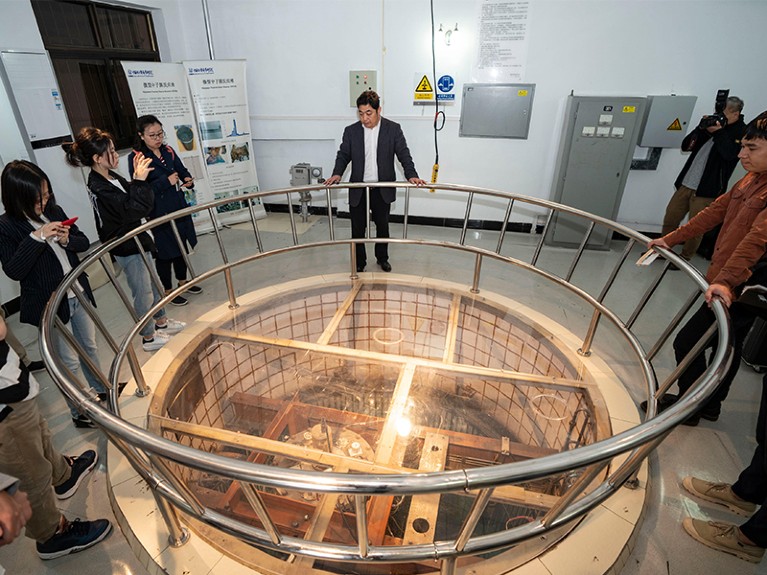 Journalists visit a Miniature Neutron Source Reactor (MNSR) at the China Institute of Atomic Energy (CIAE) of China National Nuclear Corporation in Xinzhen Town of Beijing, capital of China.