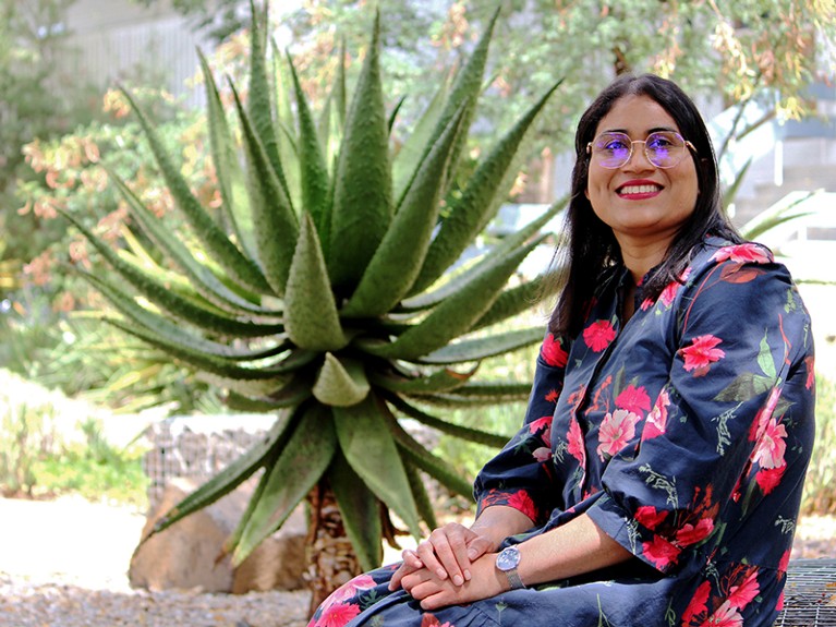 Dr Kamini Govender, at the University of the Free State, South Africa, outside the Microbiology and Biochemistry department.