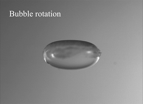 Looping animated sequence of an acoustically levitated SDS bubble rotating.