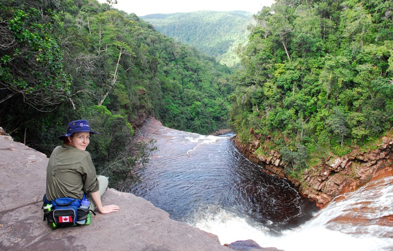 Erin Zimmerman at the Guyana waterfall.