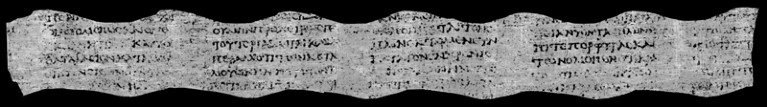 Long thin fragment of the Herculaneum papyri with four columns of text visible