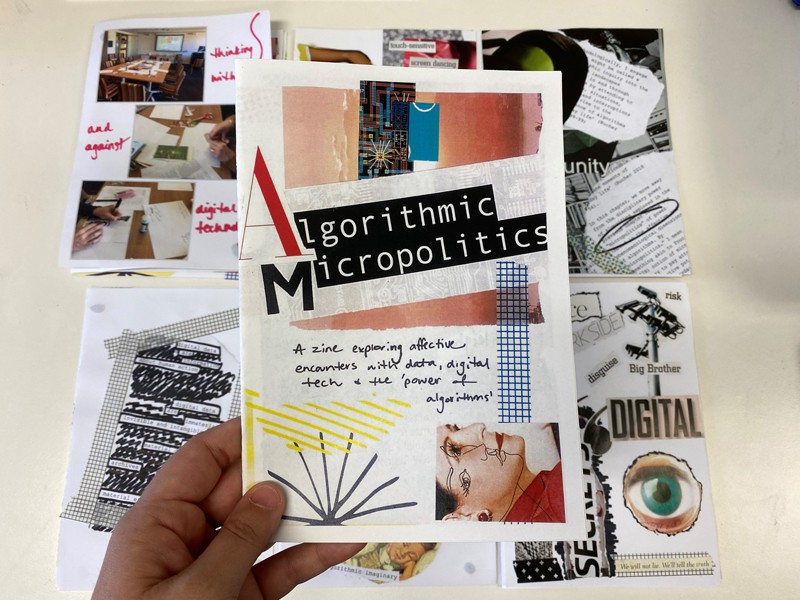 Cover page from a zine on algorithms, apps and social media.