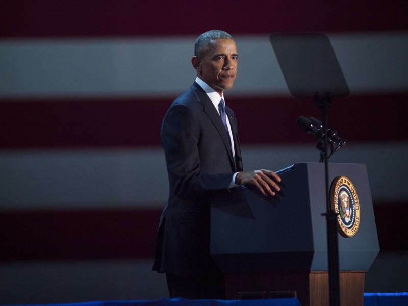 President Barack Obama speaks to supporters during his farewell speech, Chicago.
