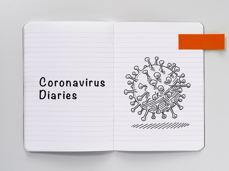 Hand-drawn vector drawing of a Virus Infectious Disease Symbol on notebook.