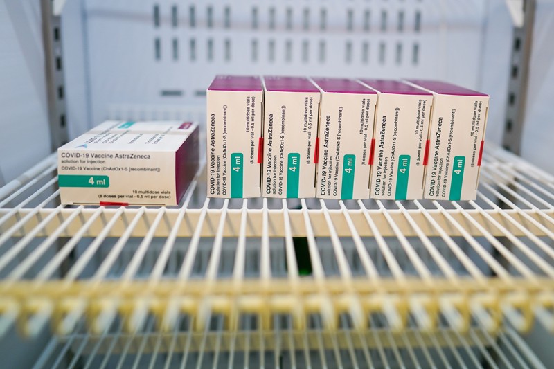 A supply of the AstraZeneca/Oxford University Covid-19 vaccine is stored in a fridge
