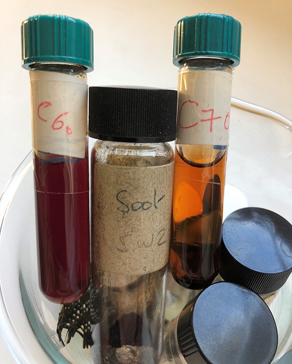 Sealed test tubes holding Fullerene C60 & C70 samples