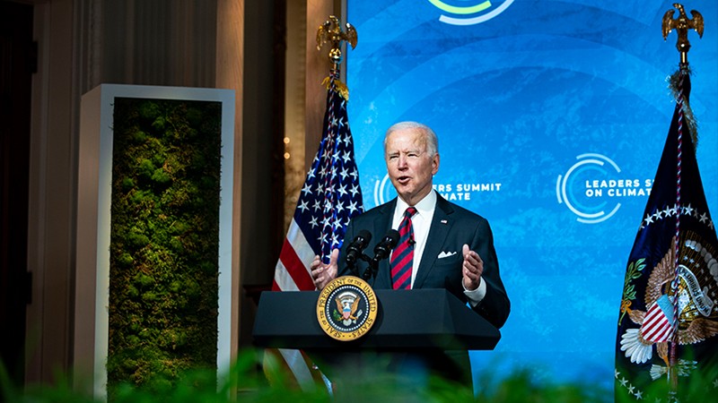U.S. President Joe Biden delivers remarks during a virtual Leaders Summit on Climate