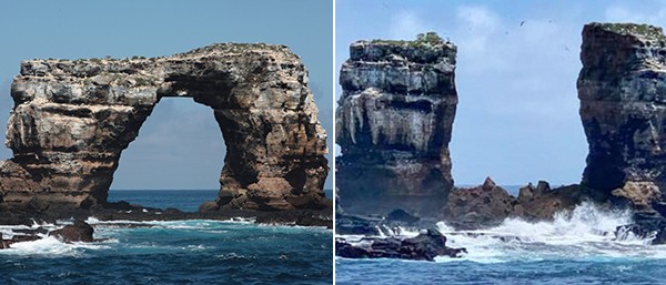 Darwin’s Arch, before and after it collapsed.