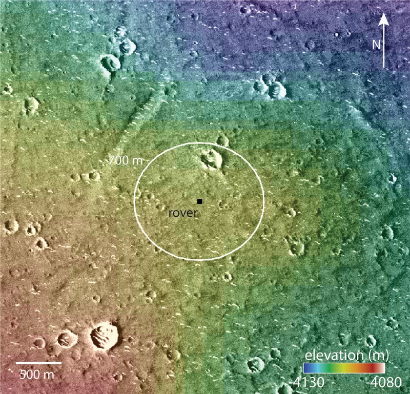 Topographic image of Mars surface showing landing site of the Chinese Mars rover Zhurong
