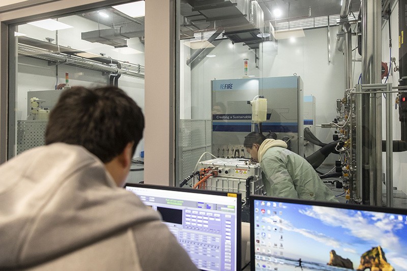 Employees test fuel-cell packs in a laboratory at the Shanghai ReFire Technology Co. headquarters in Shanghai, China.