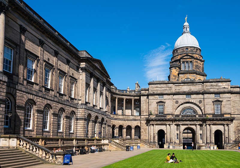 The courtyard at Old College at University of Edinburgh, Scotland, UK on a sunny day.