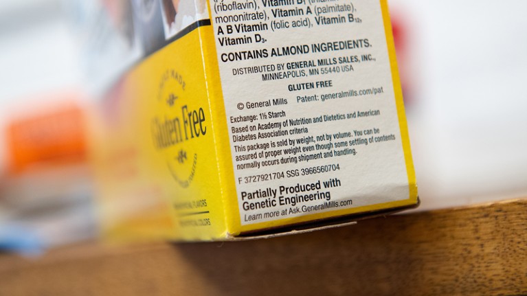 Closeup of GMO food label