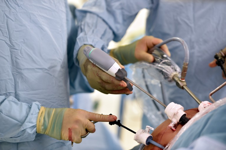 Surgeon performing gastric bypass surgery