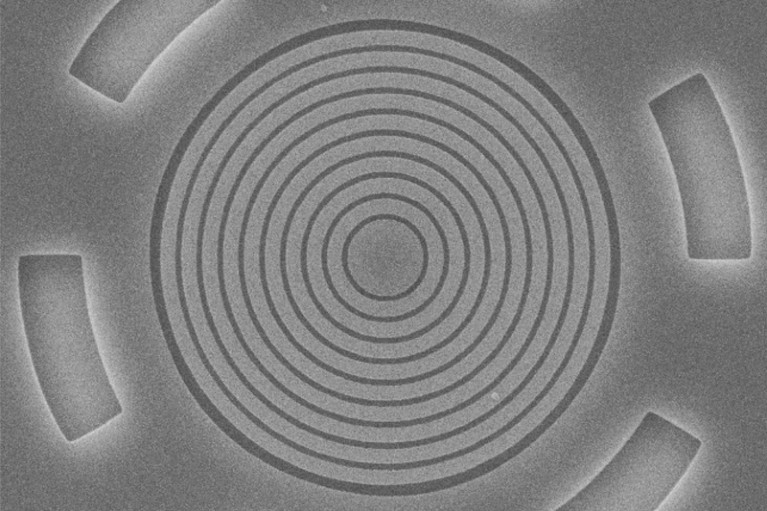 Scanning electron micrograph of a circular Bragg resonator