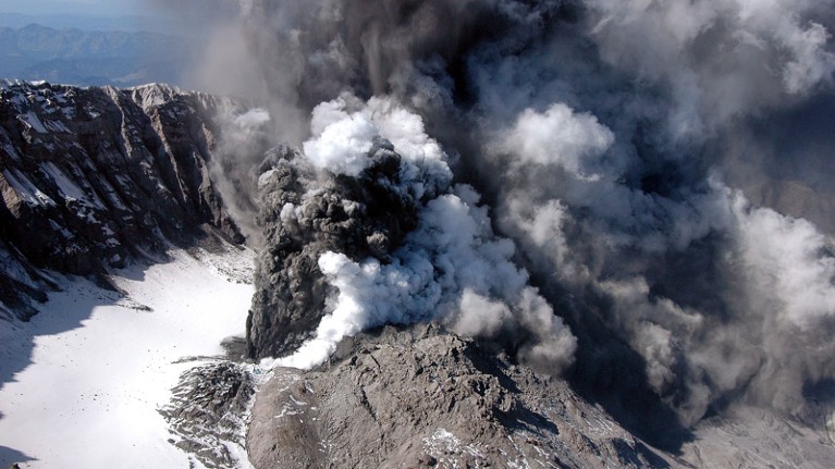 Smoke and ash is seen rising from the crater of Mount St Helens.