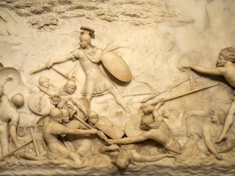 Marble relief depicting Julius Caesar invading Britain by John Deare (1759-1798) a British neo-classical sculptor.