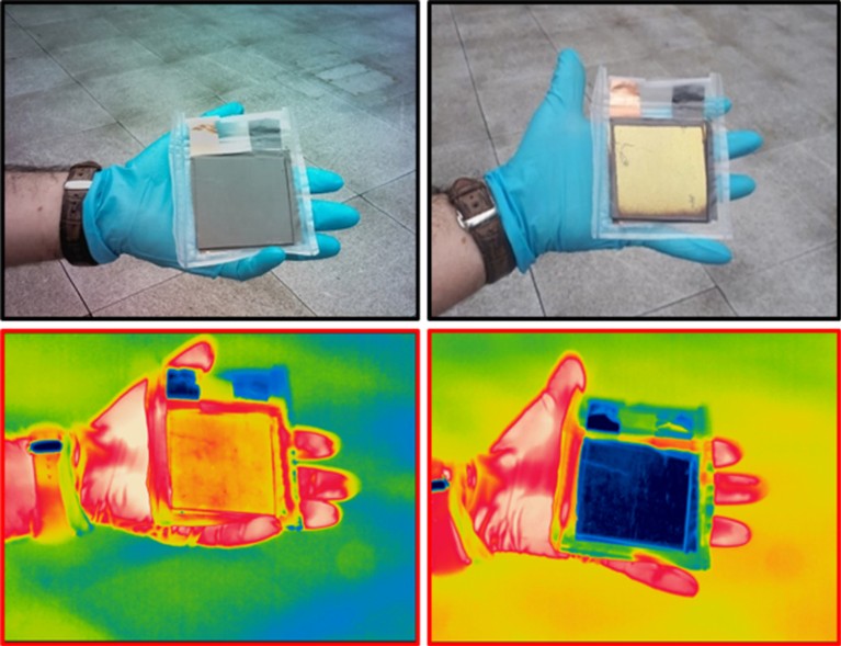 Visible and infrared images of the device in fully discharged and charged states