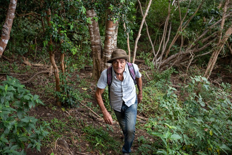 Dario Sandrini hikes the grounds of the Anse La Roche Nature Reserve in the North of Carriacou, Grenadines.