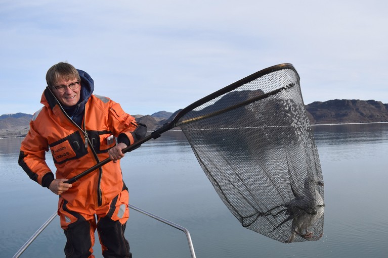 Geir Wing Gabrielsen studying plastic ingestion by Northern Fulmar birds (Fulmarus glacialis) in Kongsfjorden, Svalbard.