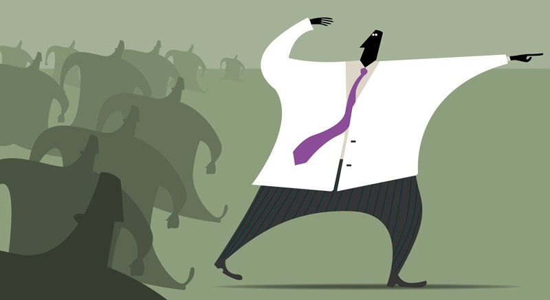 Illustration of scientist leading a crowd