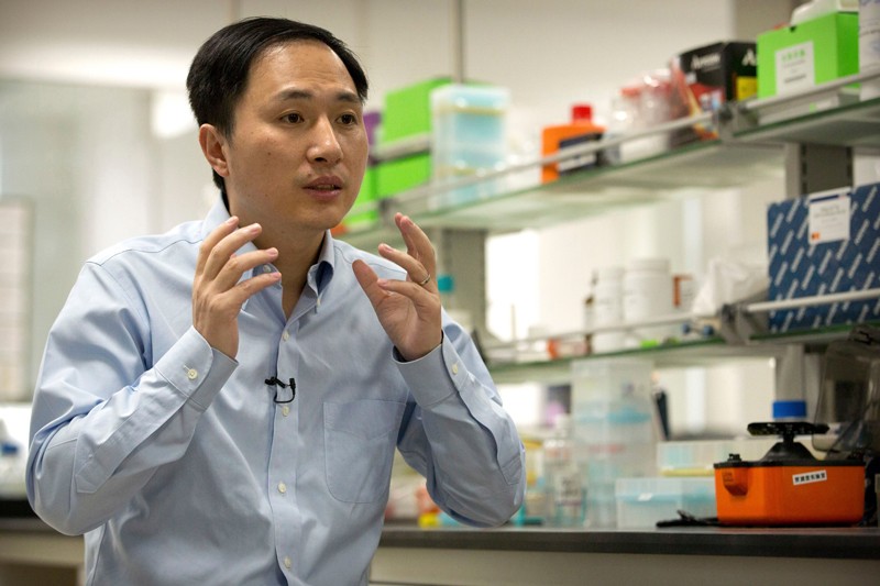 He Jiankui speaks during an interview in a laboratory in Shenzhen