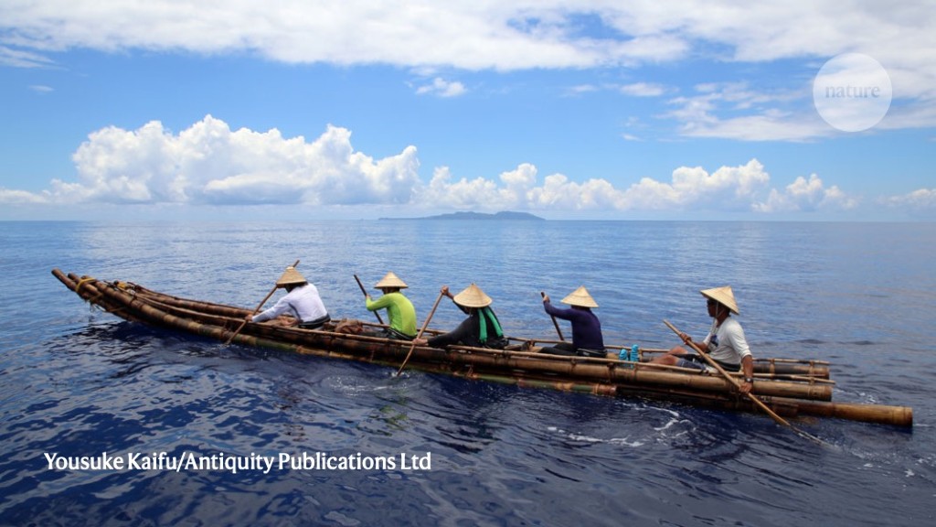 On A Model Ancient Raft Seafarers Are Up The Current Without A Paddle