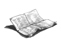 Image: scrawled writing on piece of paper, folded from being in a wallet