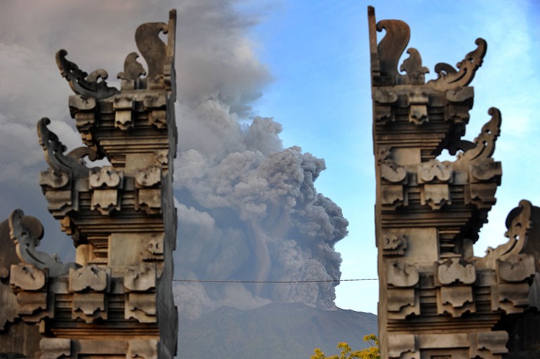 Volcano Mount Agung smokes