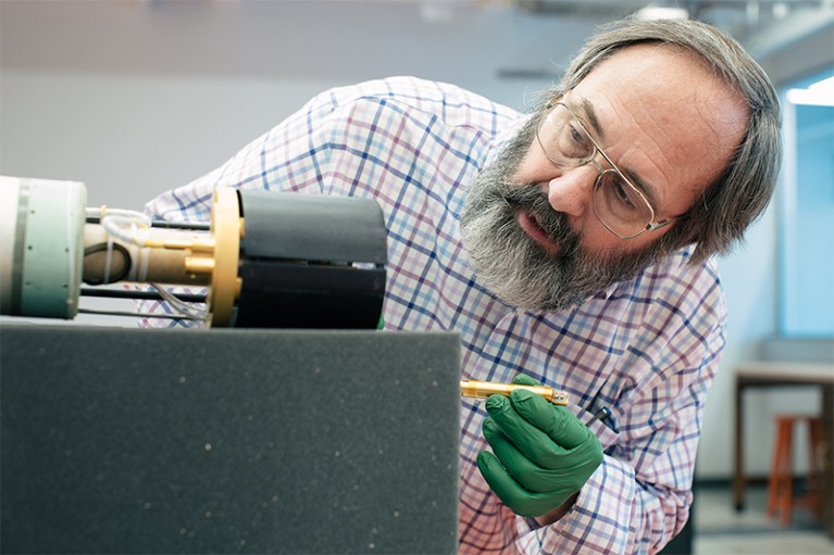 Gerald Gabrielse in his lab at Northwestern University, USA.
