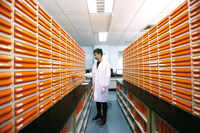 A scientist in a biobank.