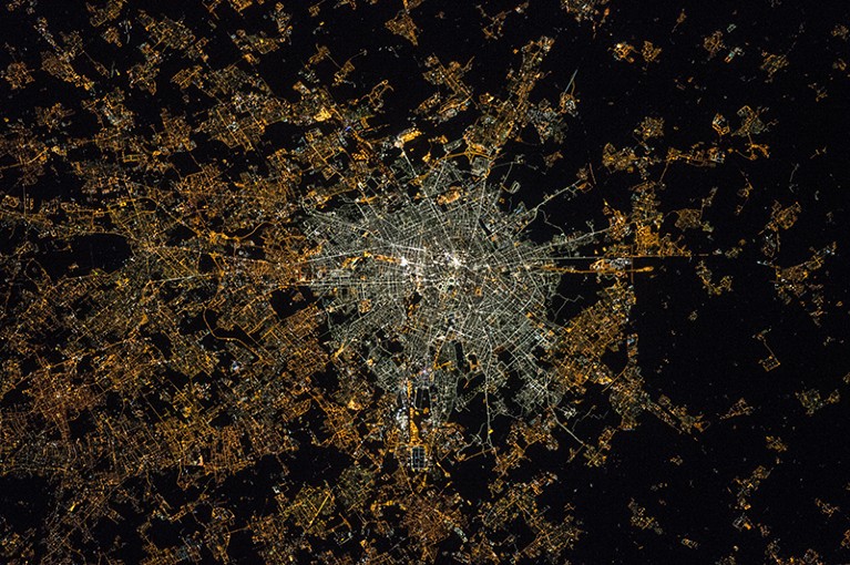 Satellite image of Milan Italy at night