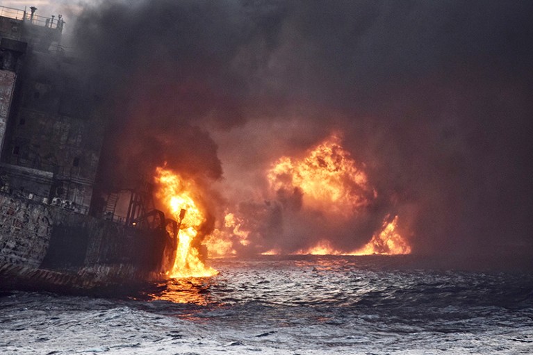 Burning oil tanker Sanchi