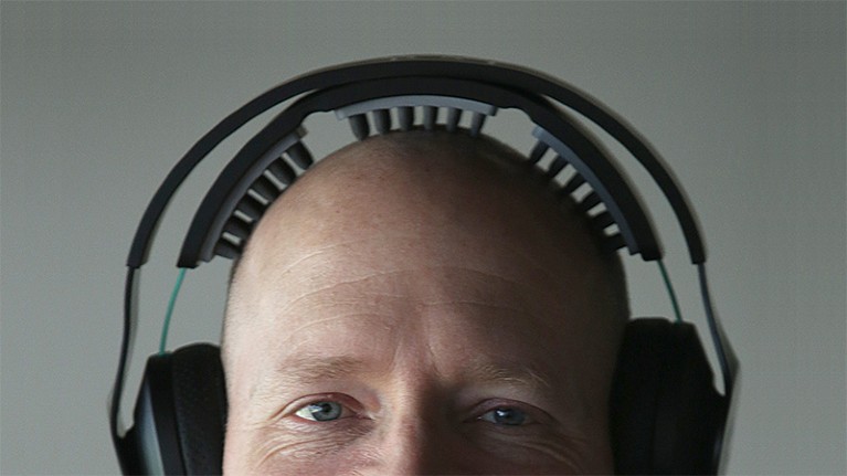 Halo Neuroscience CTO Brett Wingeier wears a Neuropriming headset