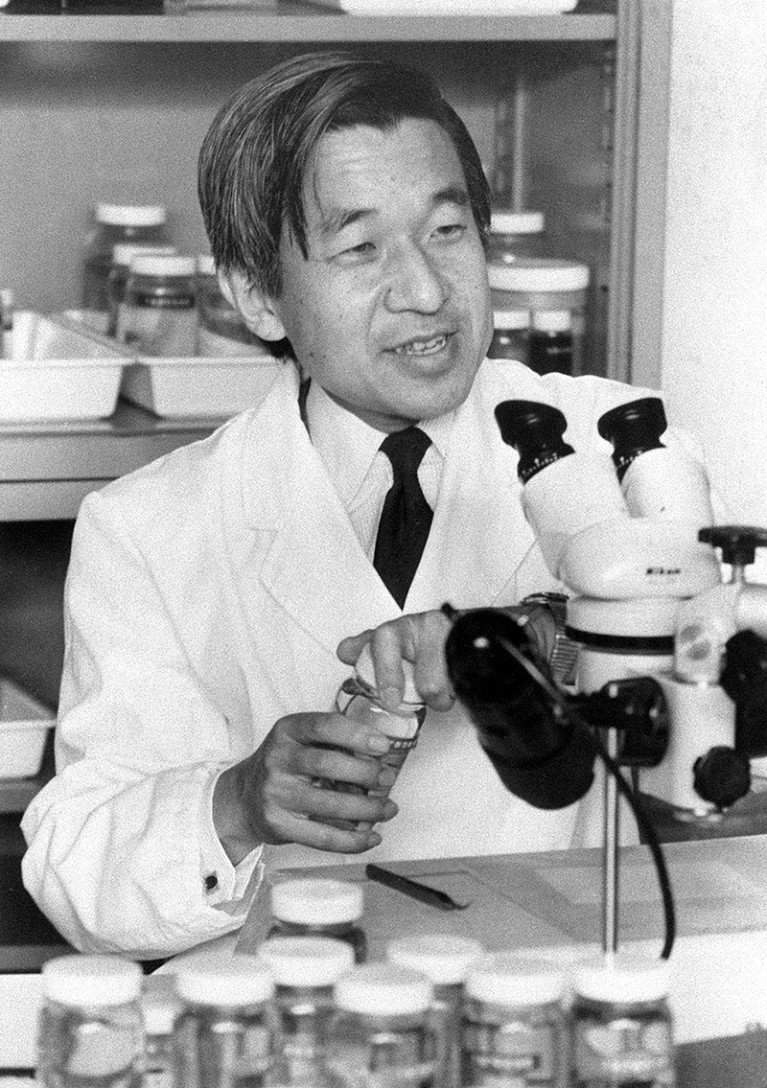 Emperor Akihito in laboratory.