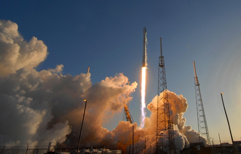 A SpaceX Falcon 9 rocket carrying NASA's Transiting Exoplanet Survey Satellite (TESS) launches on the 18th of April, 2018.